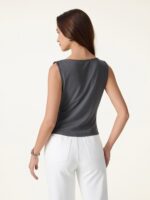 Cowl Neck Asymmetrical Tucked Sleeveless Top - Image 4