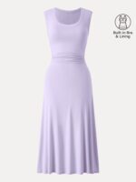 Scoop Neck Side Ruched New Airy Bra Midi Dress - Image 10