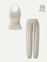 2Pcs Set Open Back Bra Top & Balloon Pants with Pockets - Image 9