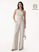 2Pcs Set Petite Wide Leg Palazzo Pant with Pockets & Ruched Bra Tank - Image 2