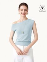 Asymmetrical Shoulder Banded Hem Top - Image 3