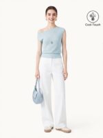 Asymmetrical Shoulder Banded Hem Top - Image 2