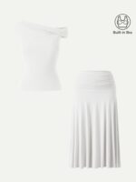 2Pcs Set Multi-wear Bra Top & Ruched A-line Midi Skirt - Image 2