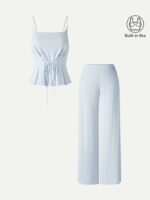 2Pcs Set Spaghetti Bra Top & Wide Leg Pants with Pockets - Image 2