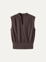 Cotton-Viscose V-neck Stand Collar Sleeveless Top - Image 11
