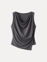 Cowl Neck Asymmetrical Tucked Sleeveless Top - Image 6