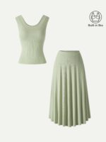 2Pcs Set U-Neck Bra Tank & Midi Skirt with Pockets - Image 10