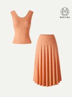 2Pcs Set U-Neck Bra Tank & Midi Skirt with Pockets - Image 12