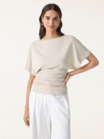 Effortless Boatneck Batwing Sleeve Side Ruched Top - Image 2