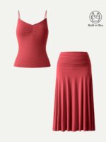 2Pcs Set Front Tucked Spaghetti Brami & A-line Midi Skirt - Image 11