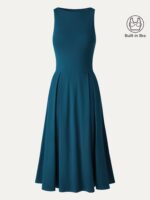Boatneck Pleated Fit-and-Flare Midi Bra Dress with Pockets - Image 8