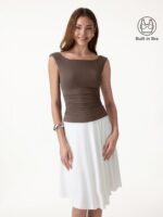 Boatneck Low Back Gathered Bra Top