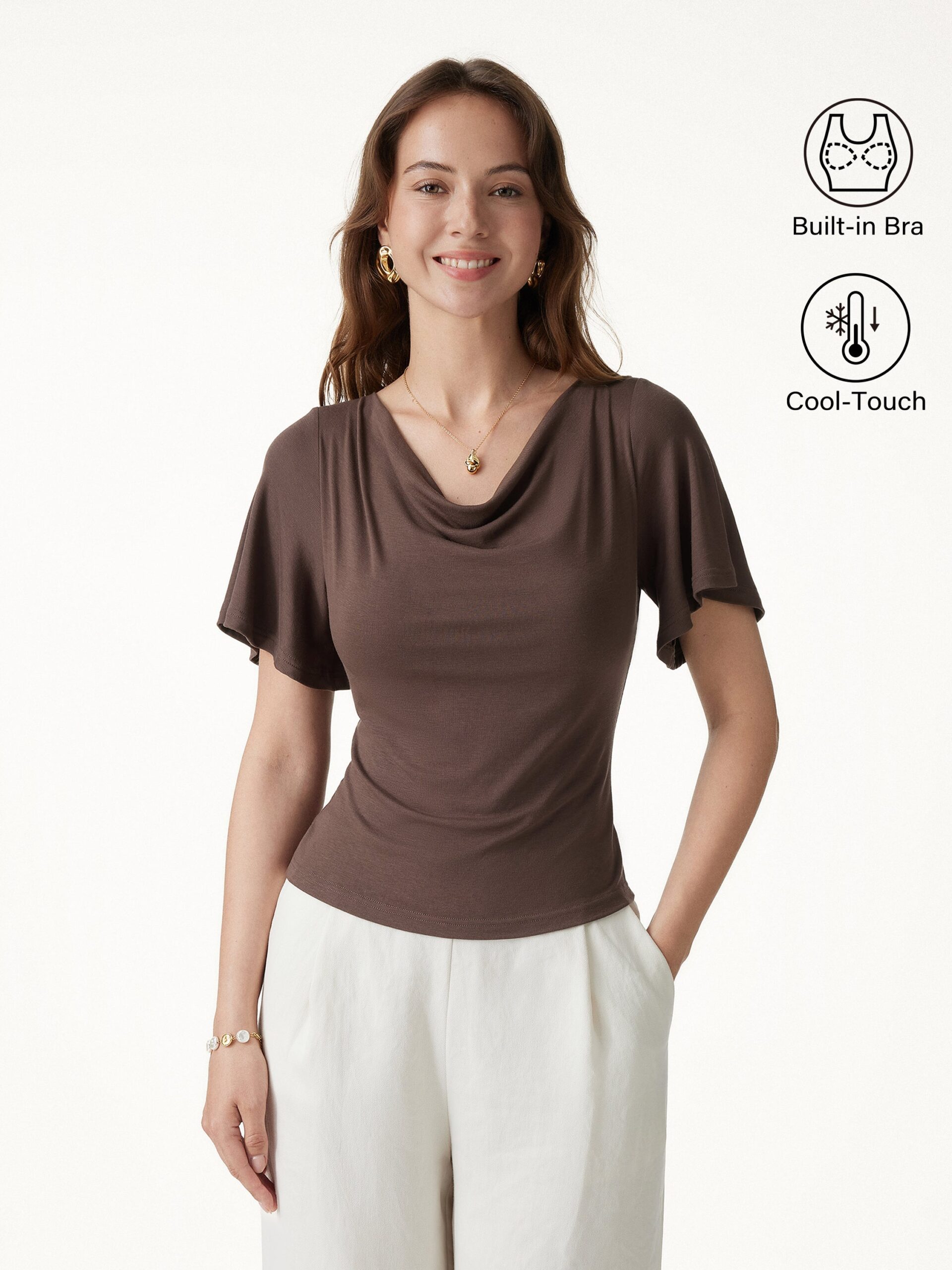 A_98a7c0e1-74a9-4f4c-8cd2-ed1bb6165b4e CoolTouch Cowl Neck Flutter Sleeve Bra Top - Image 1