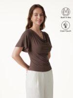 CoolTouch Cowl Neck Flutter Sleeve Bra Top - Image 3