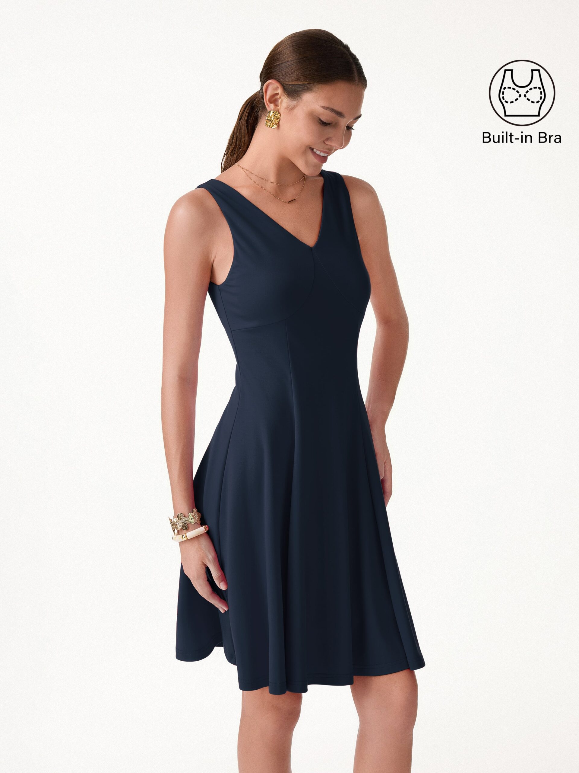 C CoolTouch V-Neck Travel Mini Dress with Pockets - Image 1
