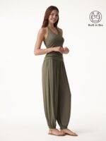 2Pcs Set Open Back Bra Top & Balloon Pants with Pockets