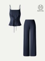 2Pcs Set Spaghetti Bra Top & Wide Leg Pants with Pockets - Image 11