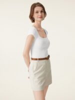 Stretch Cotton Square Neck Cap Sleeve Bra Top - Image 3