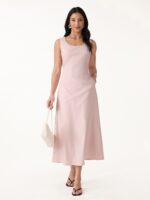 Linen Blend U-Neck Maxi Dress with Pockets