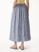 Striped Poplin High Rise Umbrella Midi Skirt with Pockets - Image 5