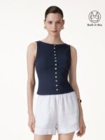 Cotton-Linen Boatneck Cropped Bra Top
