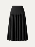 Cotton-Linen Gathered Midi Skirt with Pockets - Image 11