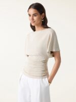 Effortless Boatneck Batwing Sleeve Side Ruched Top - Image 3