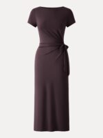 Cooling Wrinkle-Resistant Side Waist Tie Midi Dress with Slit - Image 9