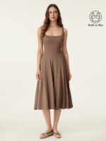 Square Neck Flowy New Airy Bra Midi Dress - Image 12