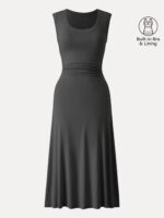 Scoop Neck Side Ruched New Airy Bra Midi Dress - Image 11
