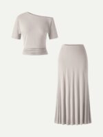 2Pcs Set CoolTouch Short Sleeve Top & Maxi Flared Skirt - Image 9