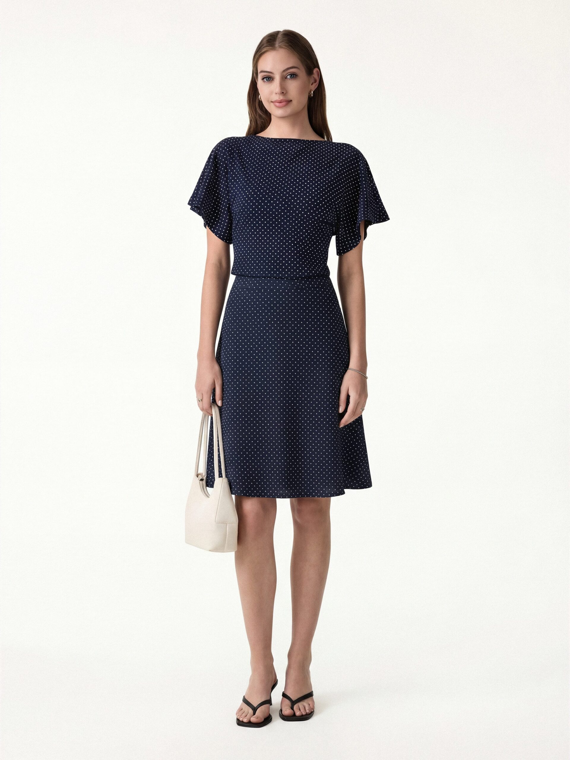 cff271ca8f2399fbf391e217a140bee8 2Pcs Set Boatneck Flutter Sleeves Polka Dot Top & A-Line Flare Skirt Limited Edition - Image 1