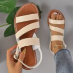 Vegan Leather Flat Sandals with Three-Strap Design - Image 3