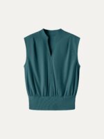 Cotton-Viscose V-neck Stand Collar Sleeveless Top - Image 10