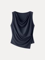 Cowl Neck Asymmetrical Tucked Sleeveless Top - Image 10