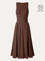 Boatneck Pleated Fit-and-Flare Midi Bra Dress with Pockets - Image 9